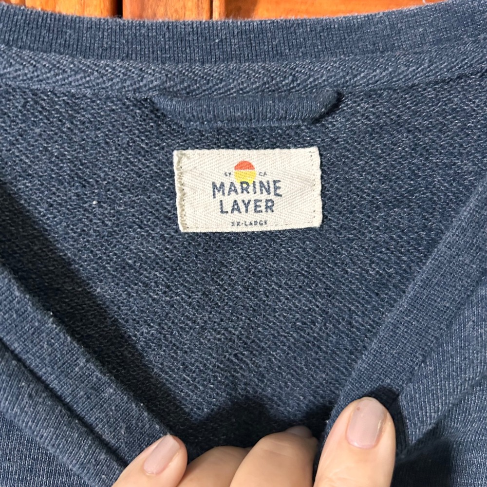 Marine Layer Mens XX-Large Colorblock French Terry Crewneck Navy Green - Picture 5 of 7